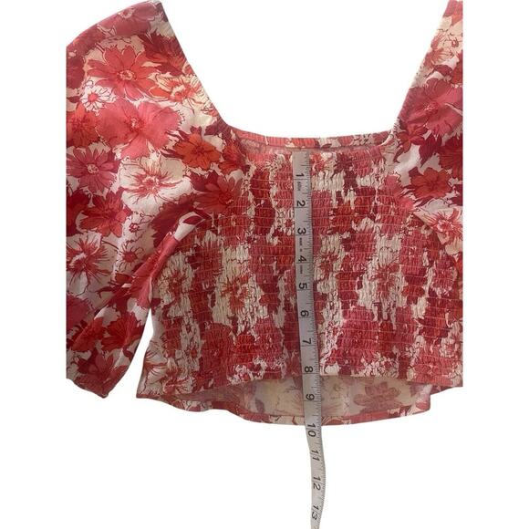 Lucky Brand Women’s Linen Crop‎ Top Red Ivory Floral Size Small MWT - Picture 4 of 9